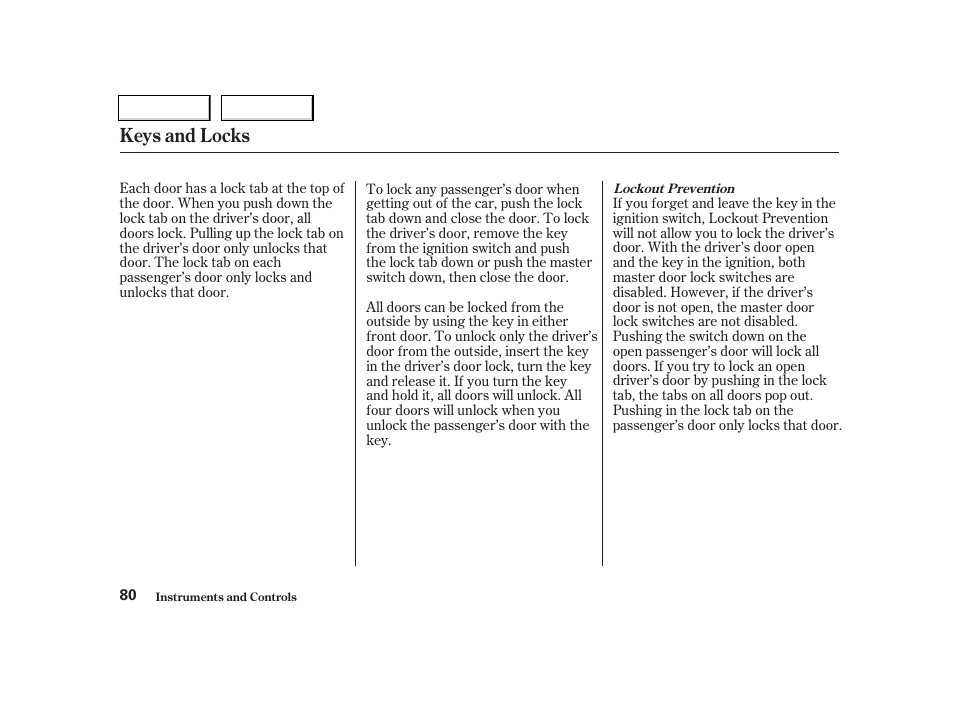 Keys and locks | Acura 2002 TL - Owner's Manual User Manual | Page 83 / 339