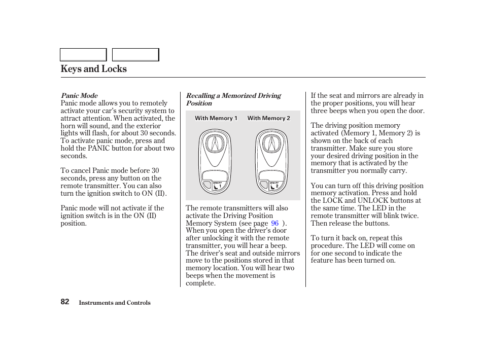 Keys and locks | Acura 2002 TL - Owner's Manual User Manual | Page 85 / 339
