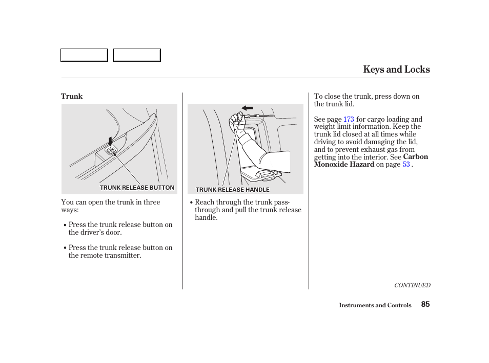 Keys and locks | Acura 2002 TL - Owner's Manual User Manual | Page 88 / 339