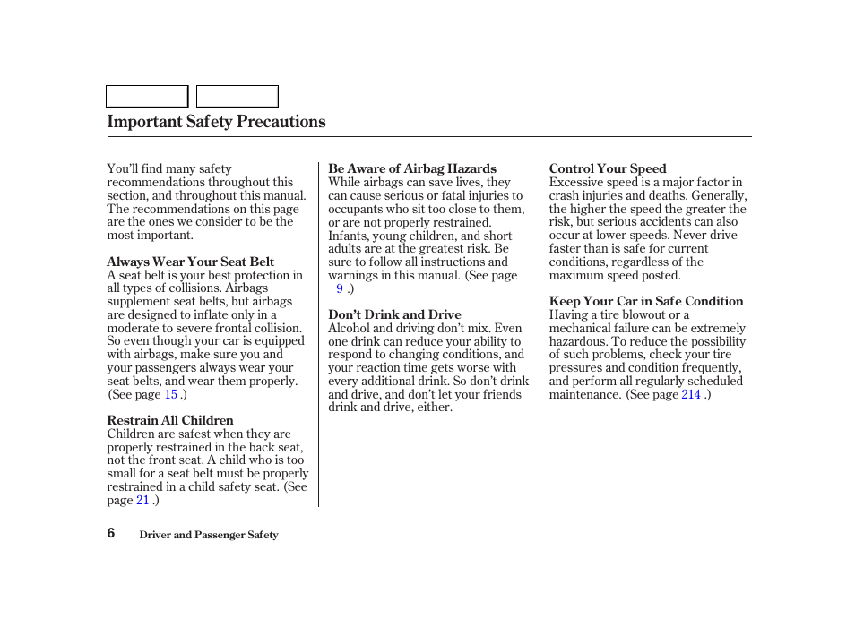 Important safety precautions | Acura 2002 TL - Owner's Manual User Manual | Page 9 / 339