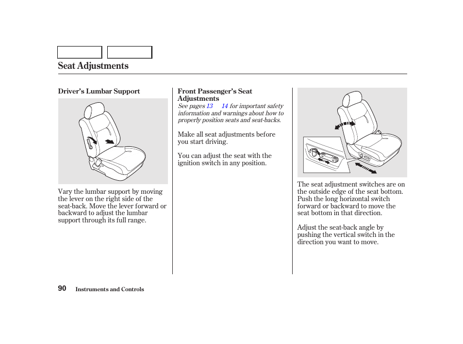 Seat adjustments | Acura 2002 TL - Owner's Manual User Manual | Page 93 / 339