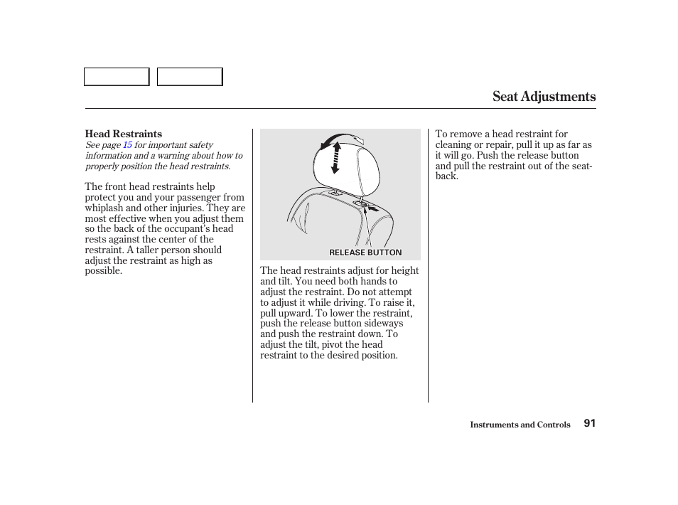 Seat adjustments | Acura 2002 TL - Owner's Manual User Manual | Page 94 / 339
