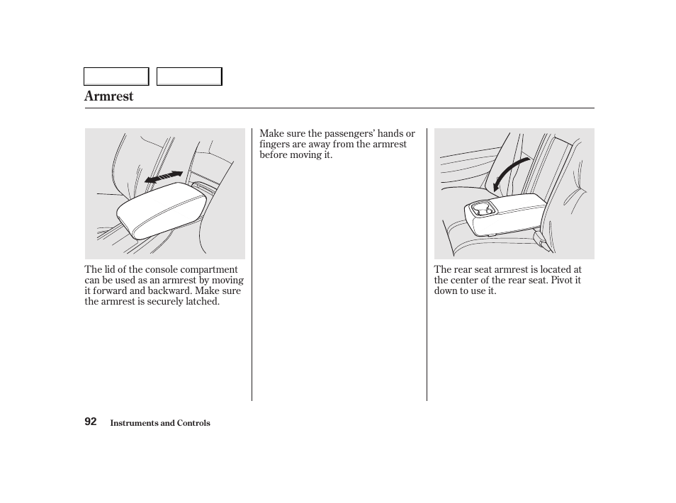 Armrest | Acura 2002 TL - Owner's Manual User Manual | Page 95 / 339