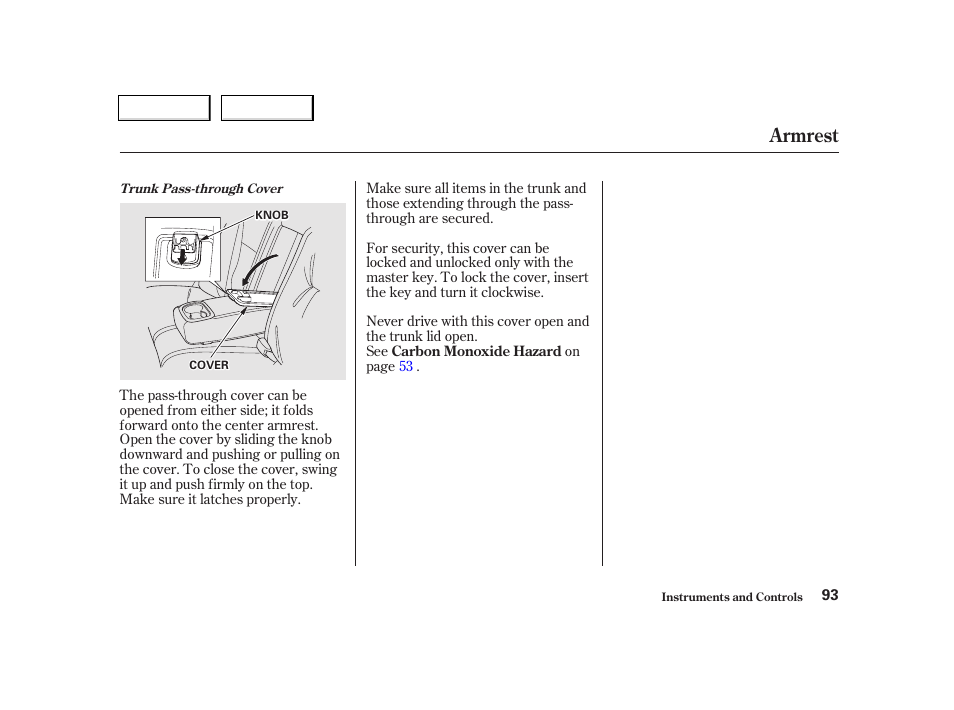 Armrest | Acura 2002 TL - Owner's Manual User Manual | Page 96 / 339