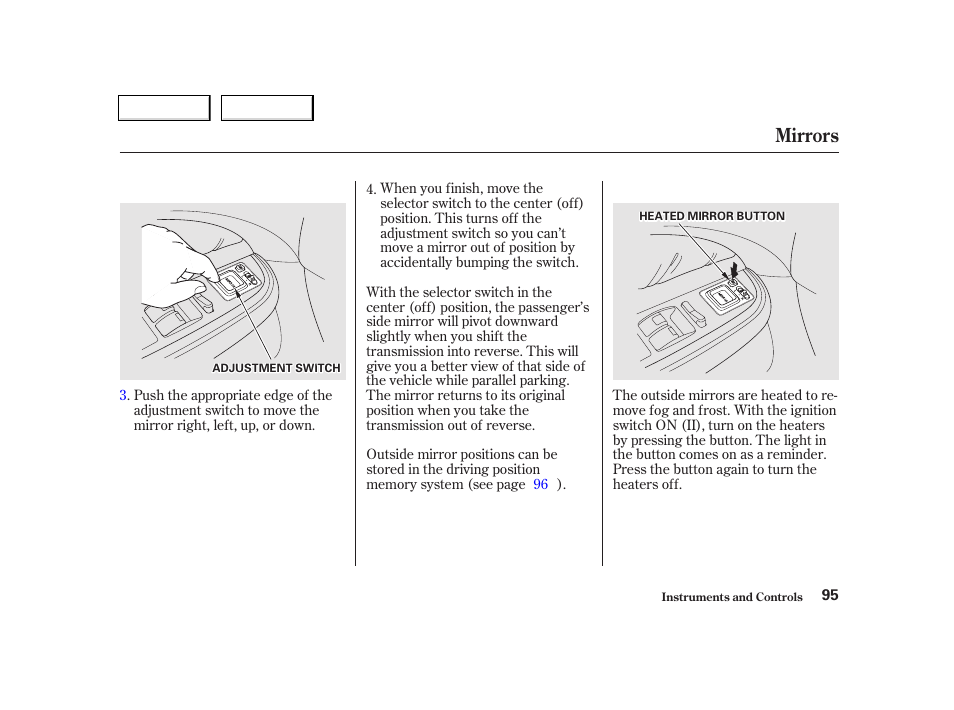 Mirrors | Acura 2002 TL - Owner's Manual User Manual | Page 98 / 339