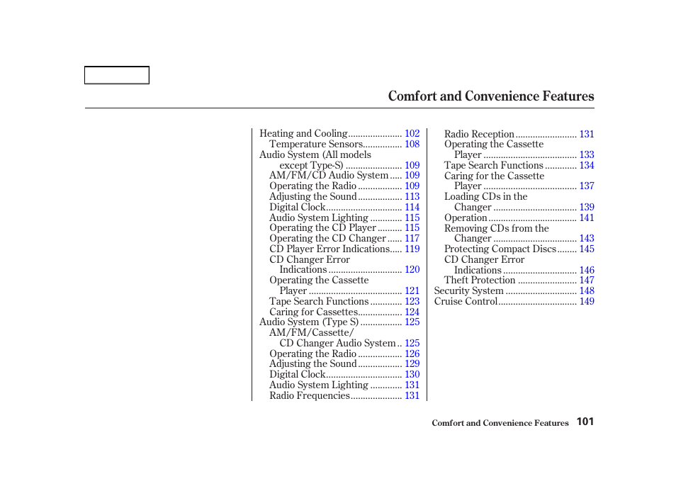 Comfort and convenience features | Acura 2002 RSX - Owner's Manual User Manual | Page 104 / 320