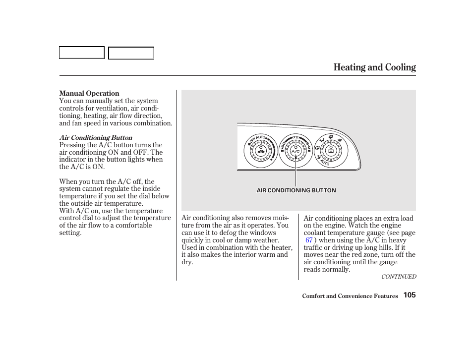 Heating and cooling | Acura 2002 RSX - Owner's Manual User Manual | Page 108 / 320