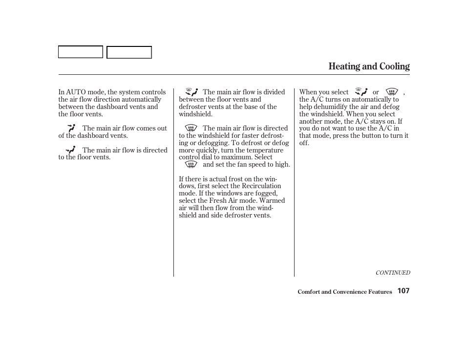 Heating and cooling | Acura 2002 RSX - Owner's Manual User Manual | Page 110 / 320