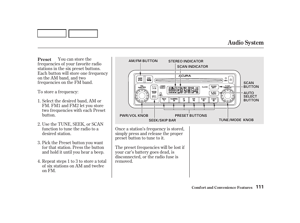 Audio system | Acura 2002 RSX - Owner's Manual User Manual | Page 114 / 320