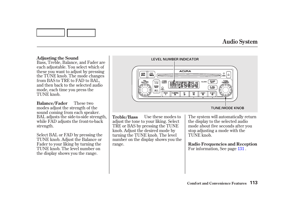 Audio system | Acura 2002 RSX - Owner's Manual User Manual | Page 116 / 320