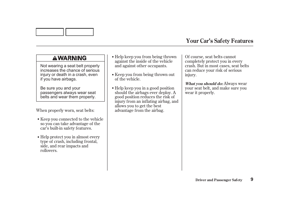 Your car’s safety features | Acura 2002 RSX - Owner's Manual User Manual | Page 12 / 320