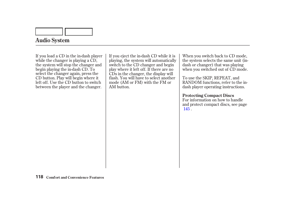 Audio system | Acura 2002 RSX - Owner's Manual User Manual | Page 121 / 320