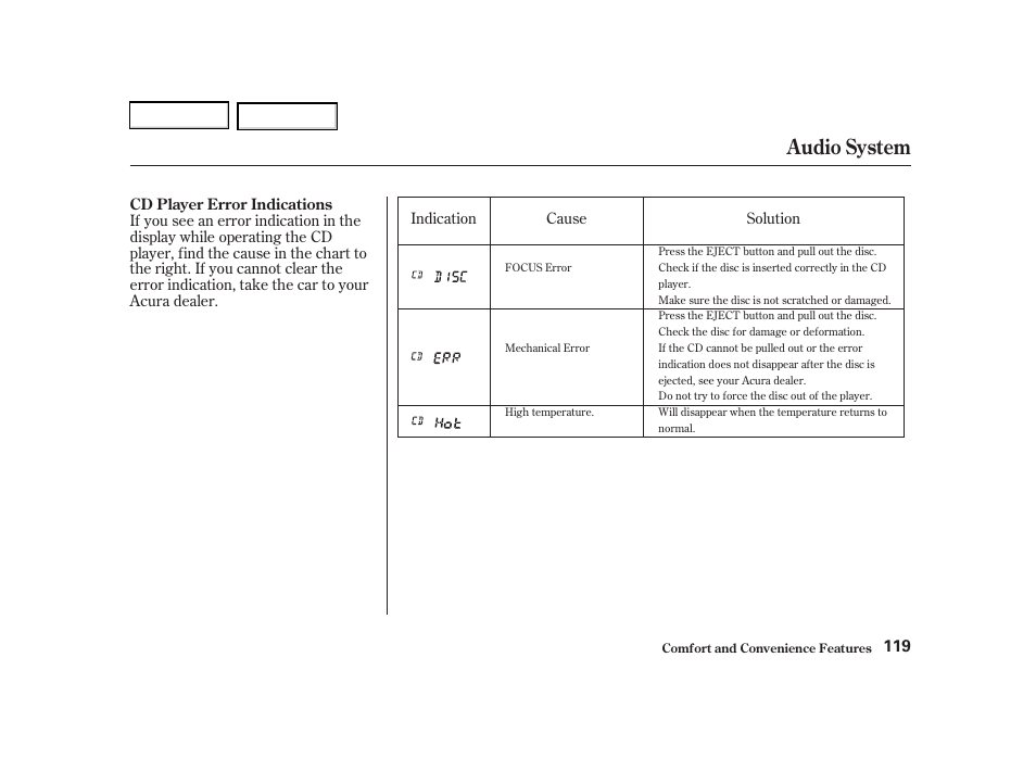 Audio system | Acura 2002 RSX - Owner's Manual User Manual | Page 122 / 320