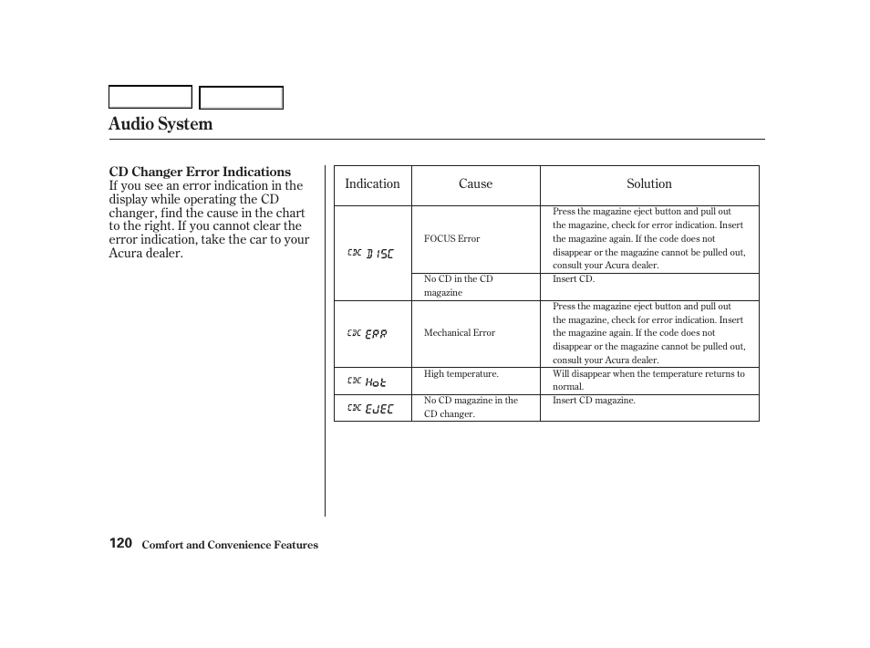 Audio system | Acura 2002 RSX - Owner's Manual User Manual | Page 123 / 320