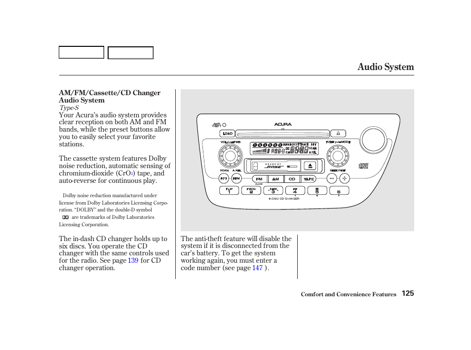 Audio system | Acura 2002 RSX - Owner's Manual User Manual | Page 128 / 320