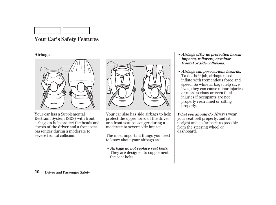 Your car’s safety features | Acura 2002 RSX - Owner's Manual User Manual | Page 13 / 320
