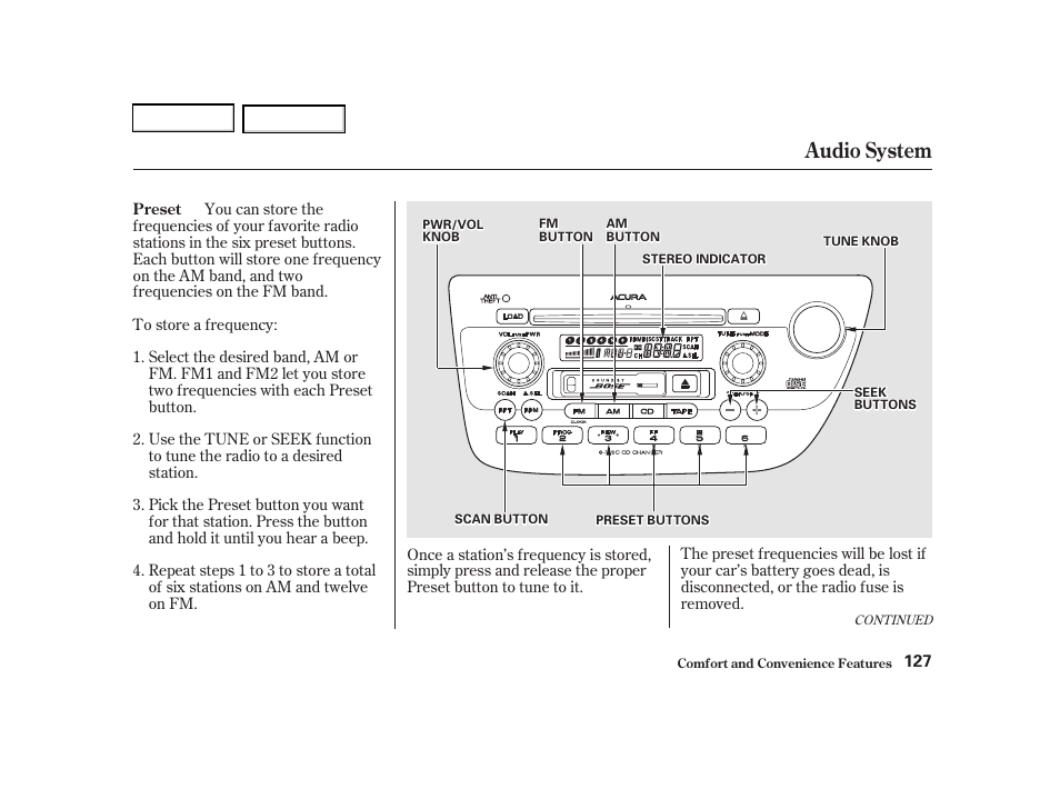 Audio system | Acura 2002 RSX - Owner's Manual User Manual | Page 130 / 320