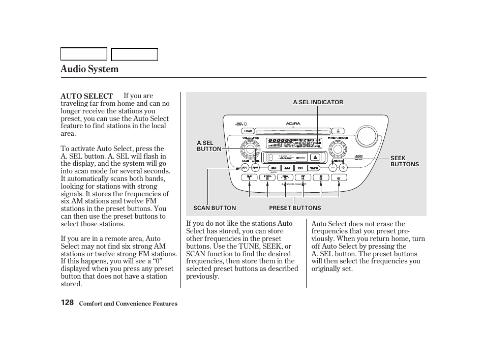 Audio system | Acura 2002 RSX - Owner's Manual User Manual | Page 131 / 320