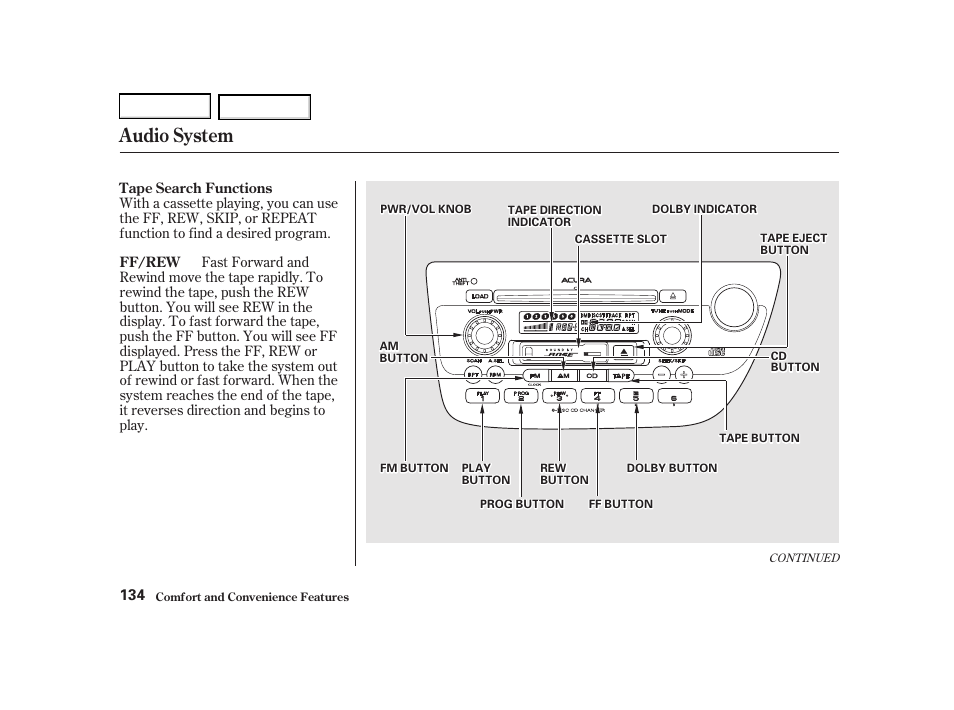 Audio system | Acura 2002 RSX - Owner's Manual User Manual | Page 137 / 320