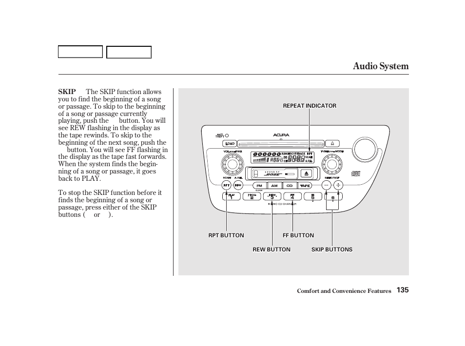 Audio system | Acura 2002 RSX - Owner's Manual User Manual | Page 138 / 320