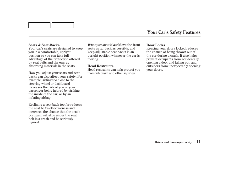 Your car’s safety features | Acura 2002 RSX - Owner's Manual User Manual | Page 14 / 320
