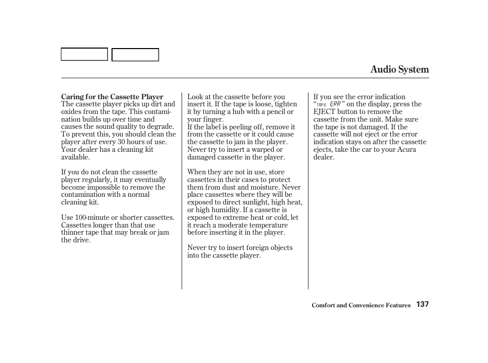 Audio system | Acura 2002 RSX - Owner's Manual User Manual | Page 140 / 320
