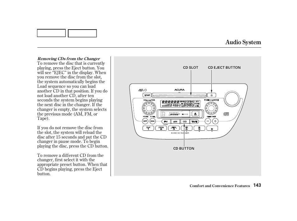 Audio system | Acura 2002 RSX - Owner's Manual User Manual | Page 146 / 320