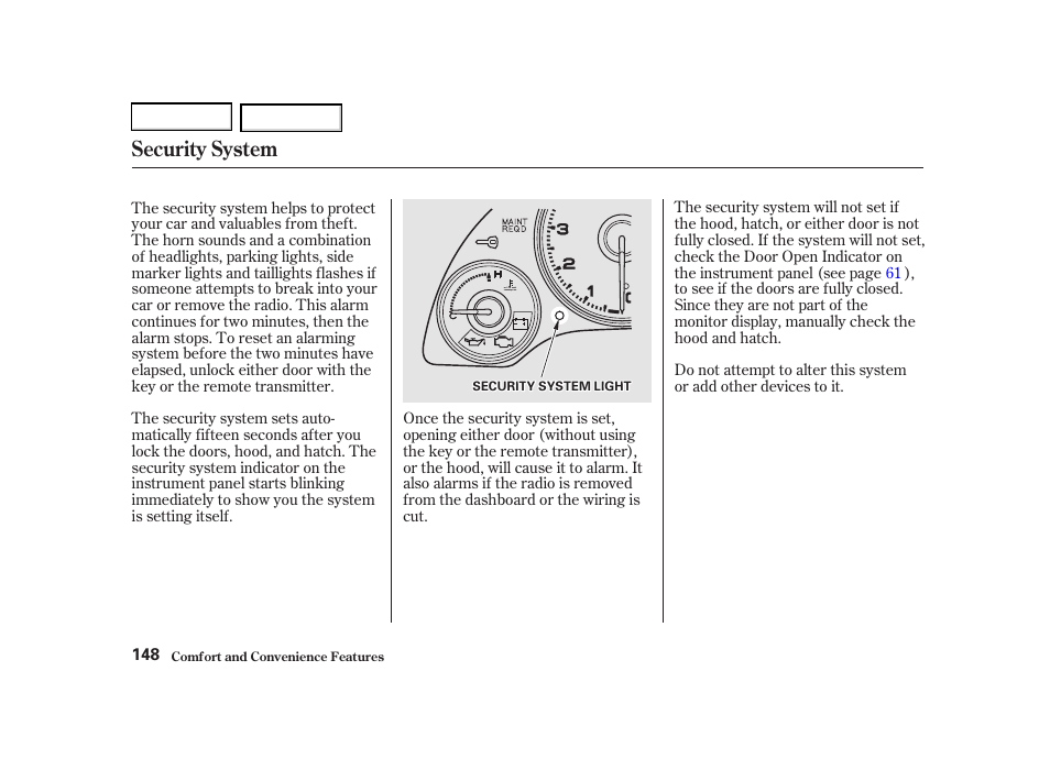 Security system | Acura 2002 RSX - Owner's Manual User Manual | Page 151 / 320