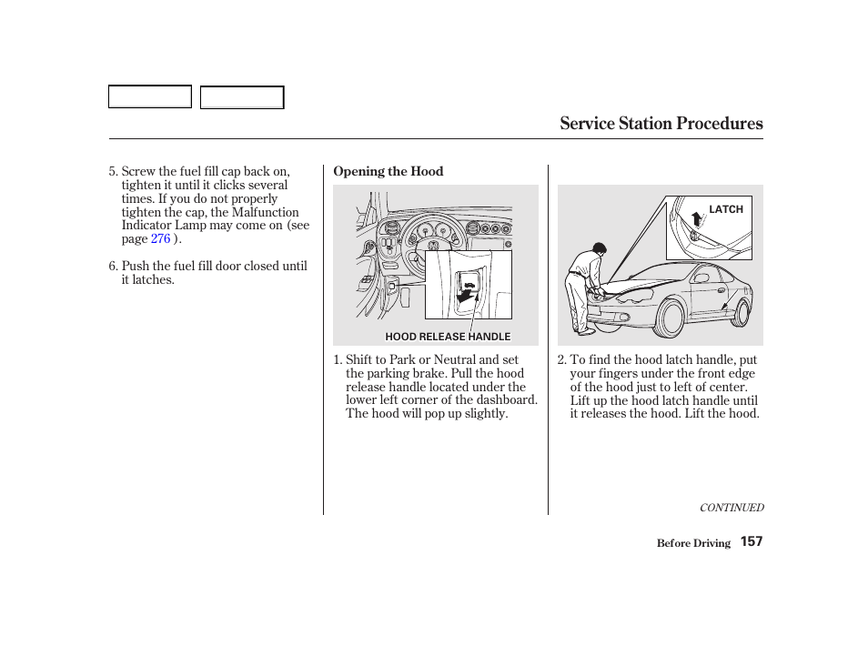 Service station procedures | Acura 2002 RSX - Owner's Manual User Manual | Page 160 / 320