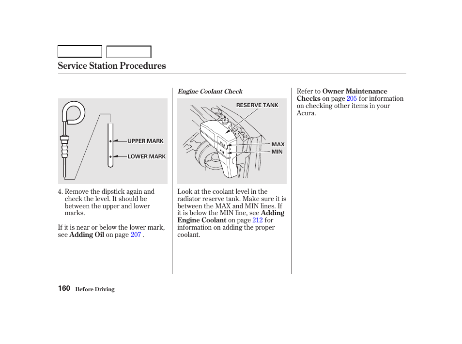 Service station procedures | Acura 2002 RSX - Owner's Manual User Manual | Page 163 / 320