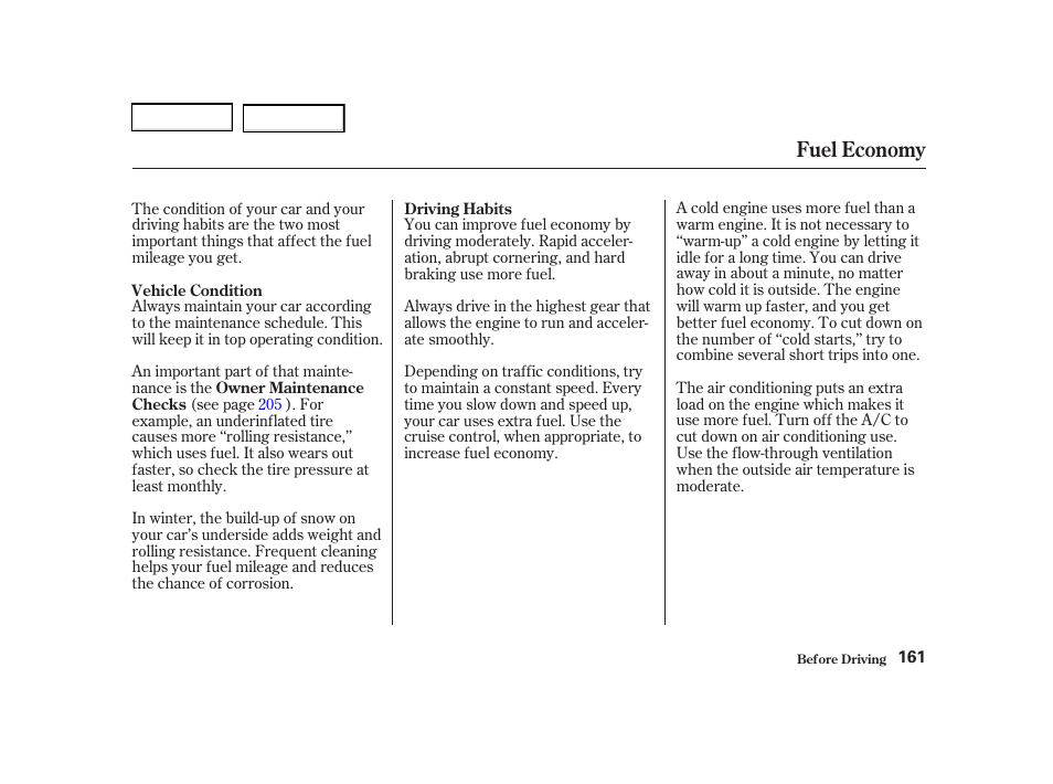 Fuel economy | Acura 2002 RSX - Owner's Manual User Manual | Page 164 / 320