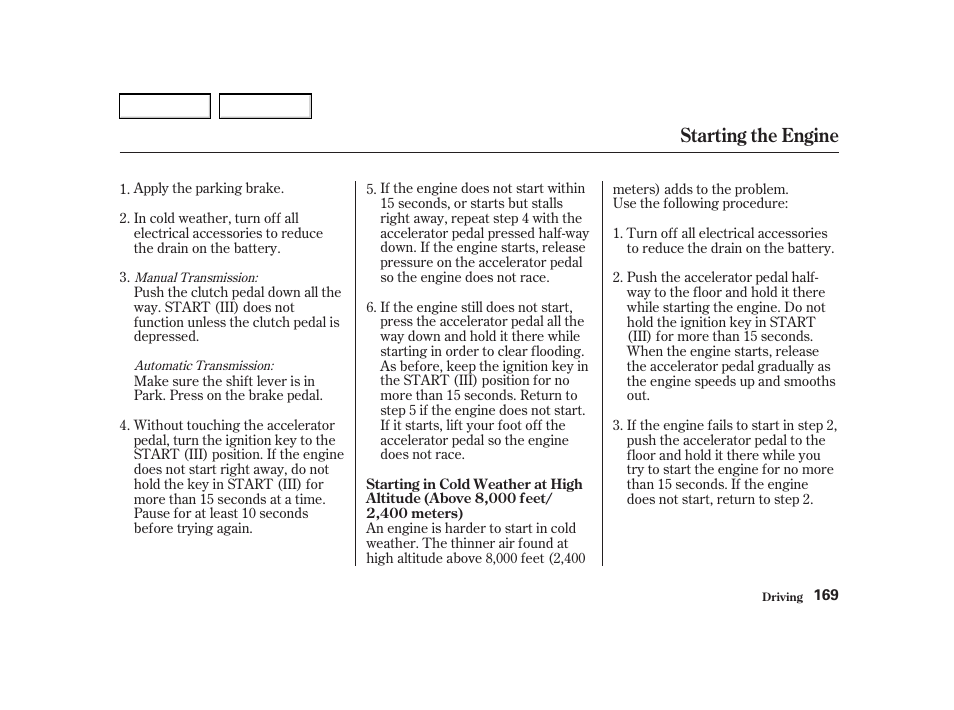 Starting the engine | Acura 2002 RSX - Owner's Manual User Manual | Page 172 / 320