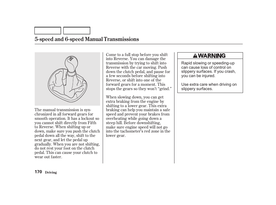 Speed and 6-speed manual transmissions | Acura 2002 RSX - Owner's Manual User Manual | Page 173 / 320