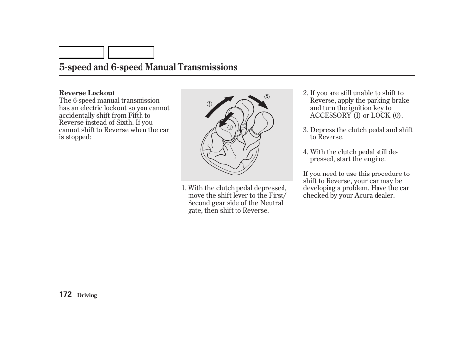 Speed and 6-speed manual transmissions | Acura 2002 RSX - Owner's Manual User Manual | Page 175 / 320