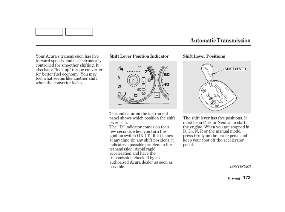 Automatic transmission | Acura 2002 RSX - Owner's Manual User Manual | Page 176 / 320