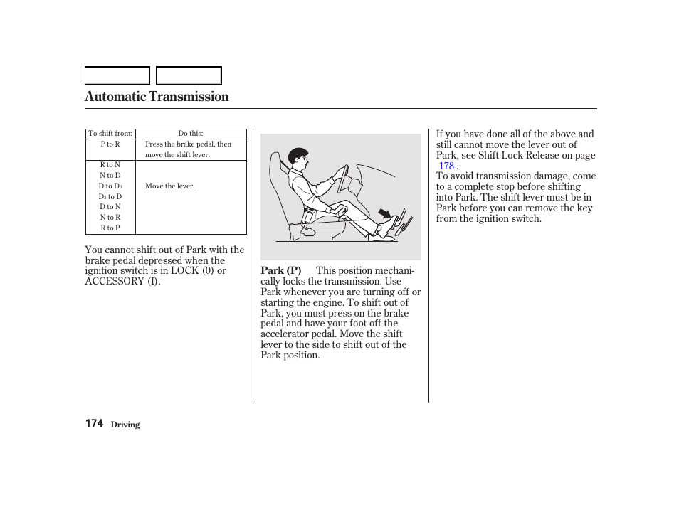 Automatic transmission | Acura 2002 RSX - Owner's Manual User Manual | Page 177 / 320