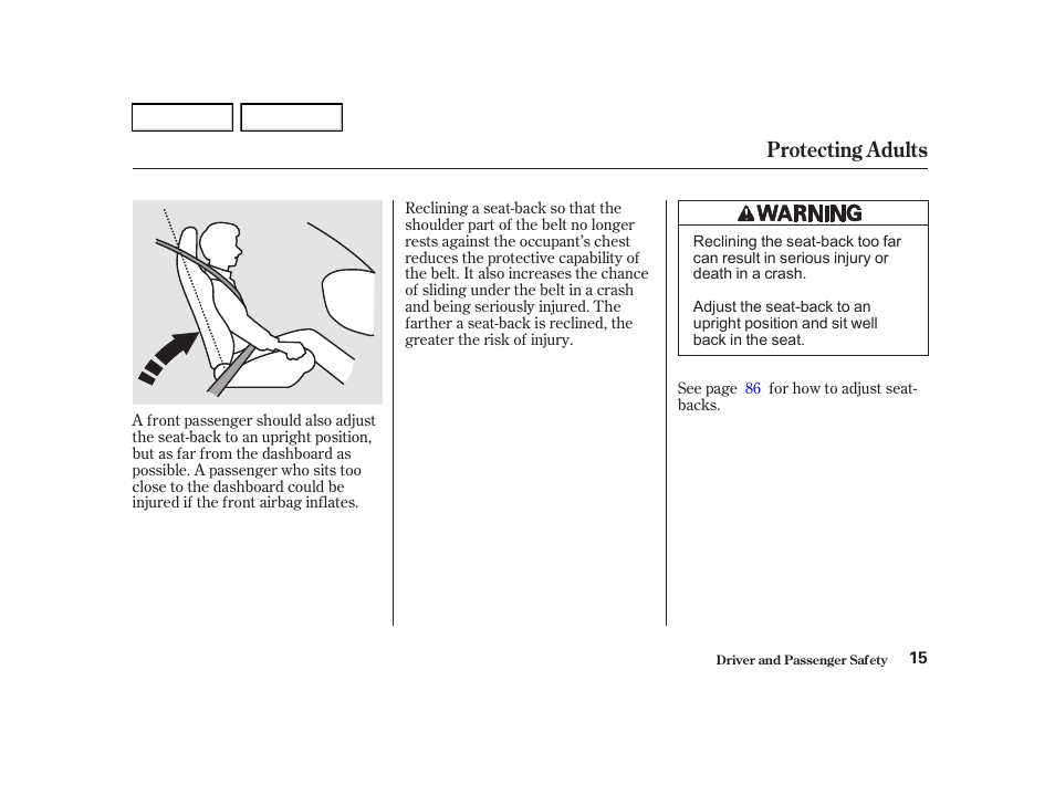 Protecting adults | Acura 2002 RSX - Owner's Manual User Manual | Page 18 / 320