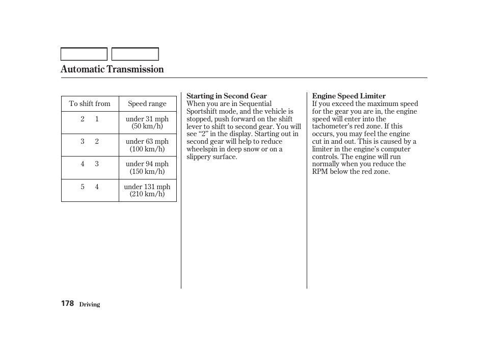 Automatic transmission | Acura 2002 RSX - Owner's Manual User Manual | Page 181 / 320