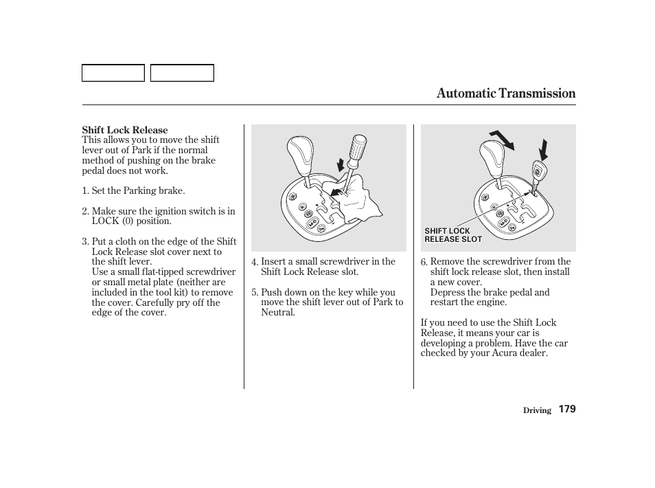 Automatic transmission | Acura 2002 RSX - Owner's Manual User Manual | Page 182 / 320