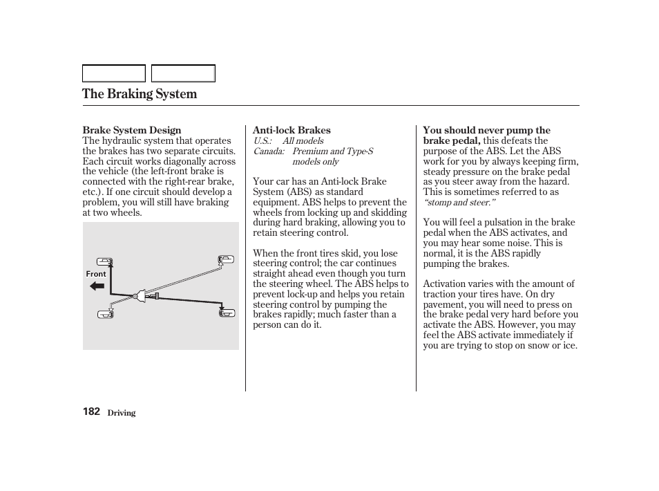 The braking system | Acura 2002 RSX - Owner's Manual User Manual | Page 185 / 320