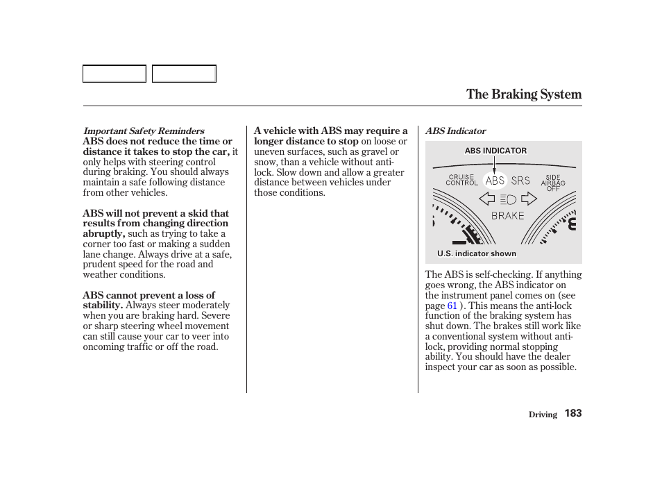 The braking system | Acura 2002 RSX - Owner's Manual User Manual | Page 186 / 320