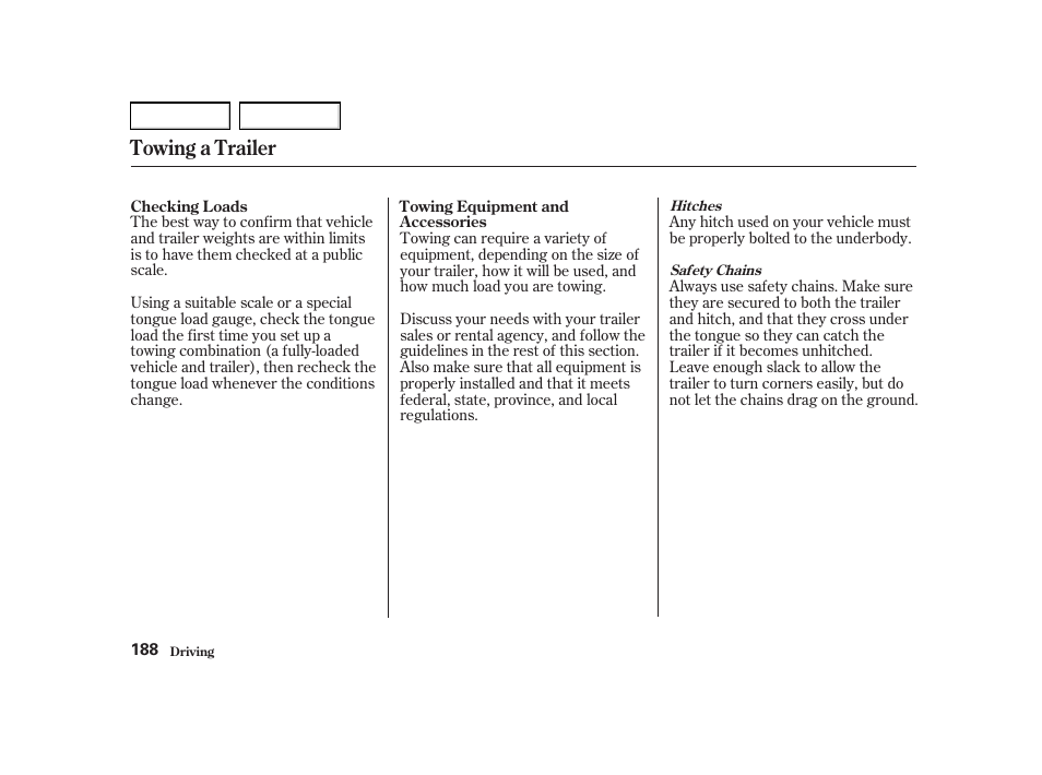 Towing a trailer | Acura 2002 RSX - Owner's Manual User Manual | Page 191 / 320