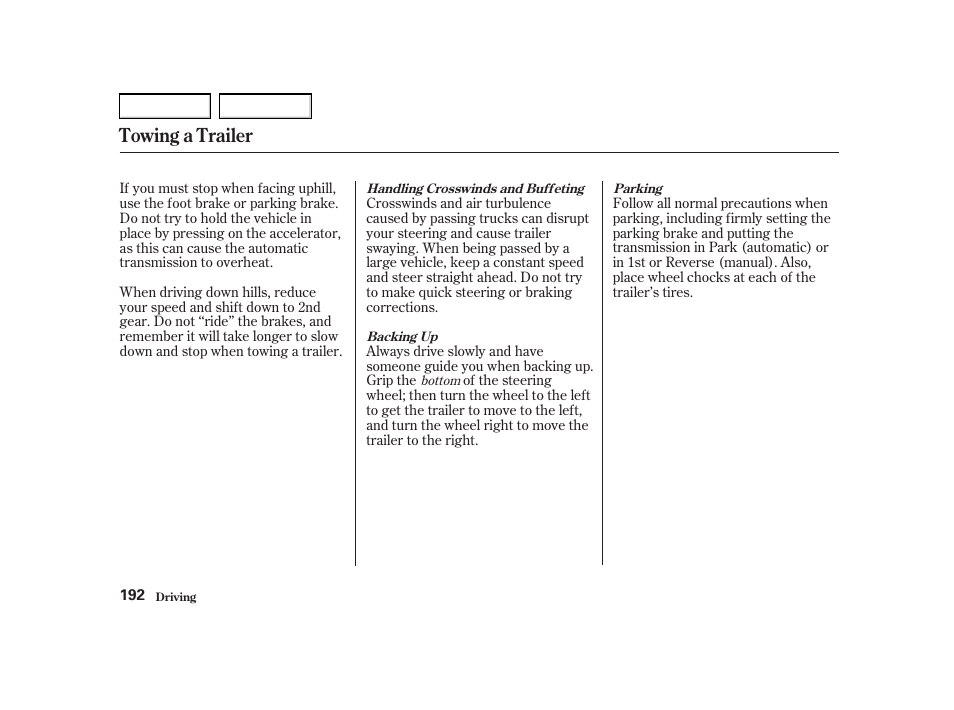 Towing a trailer | Acura 2002 RSX - Owner's Manual User Manual | Page 195 / 320