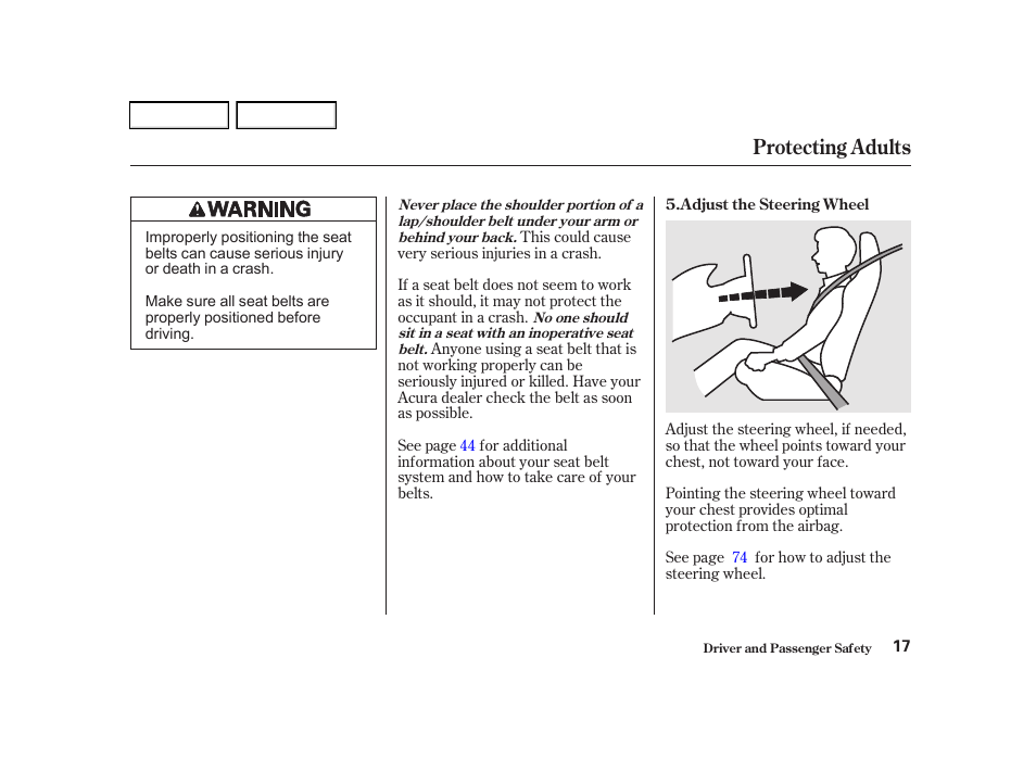 Protecting adults | Acura 2002 RSX - Owner's Manual User Manual | Page 20 / 320