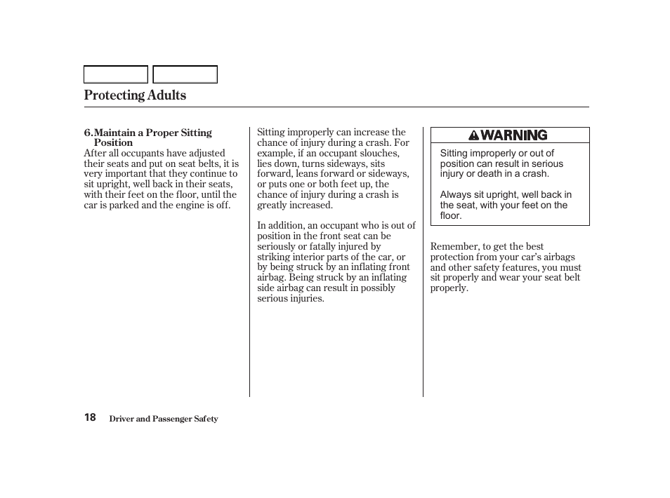 Protecting adults | Acura 2002 RSX - Owner's Manual User Manual | Page 21 / 320