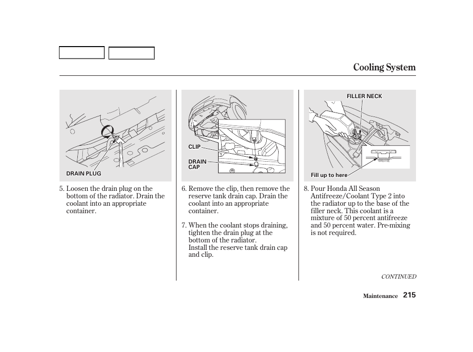 Cooling system | Acura 2002 RSX - Owner's Manual User Manual | Page 218 / 320