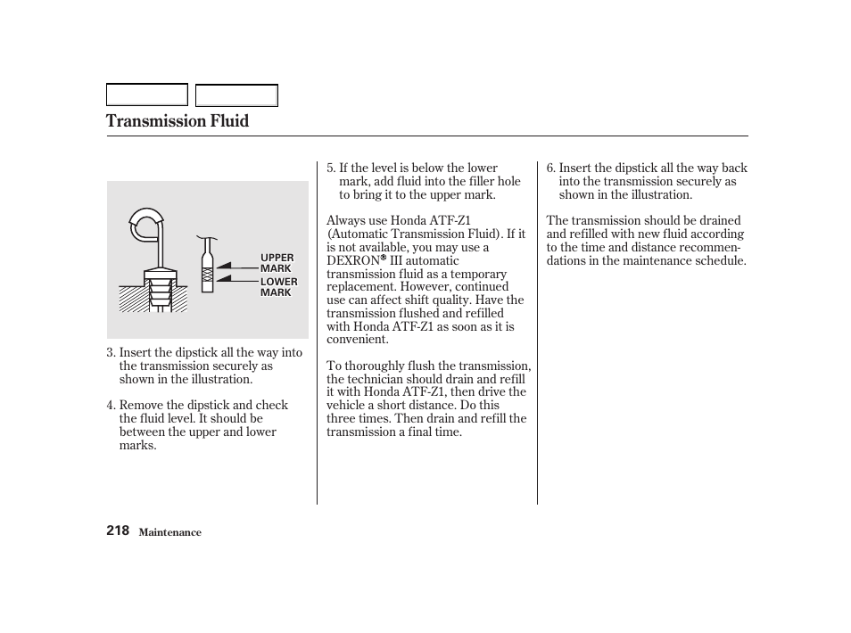 Transmission fluid | Acura 2002 RSX - Owner's Manual User Manual | Page 221 / 320