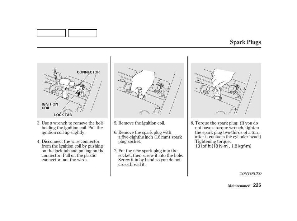 Spark plugs | Acura 2002 RSX - Owner's Manual User Manual | Page 228 / 320