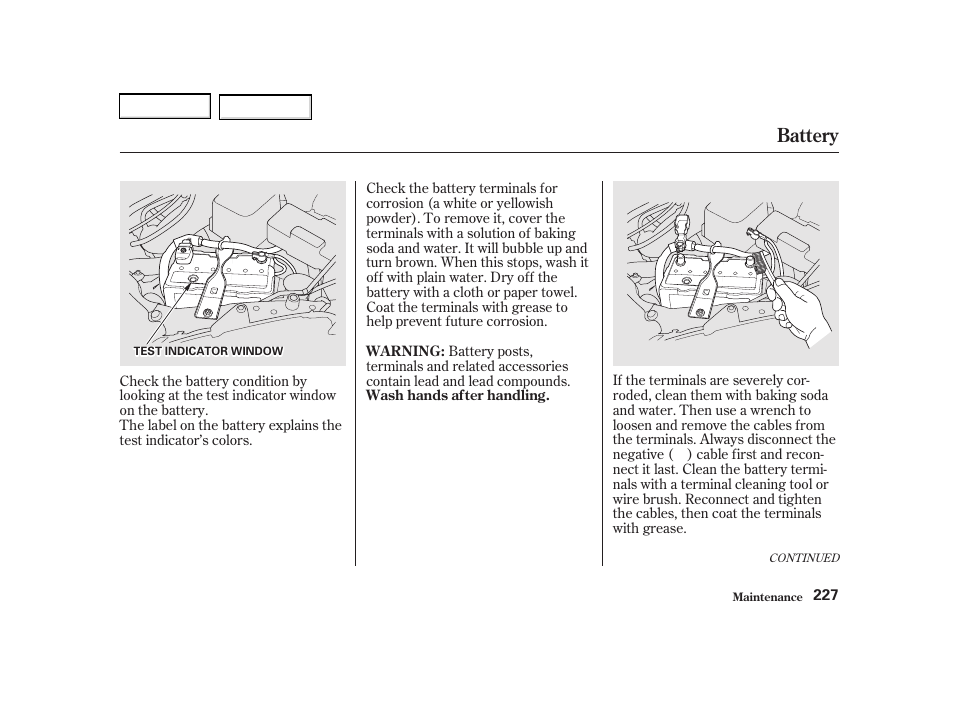 Battery | Acura 2002 RSX - Owner's Manual User Manual | Page 230 / 320