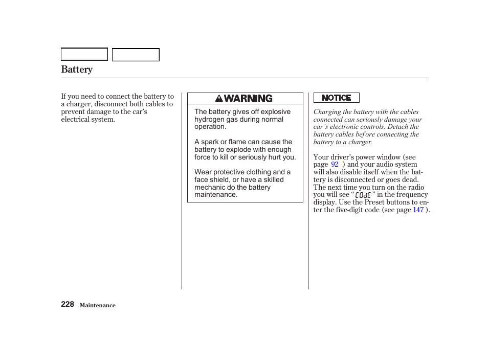 Battery | Acura 2002 RSX - Owner's Manual User Manual | Page 231 / 320